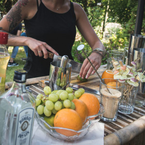 Bar für Geburtstag Grillparty im Garten mit Cocktailzutaten